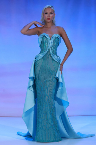 Fully-Beaded Strapless Gown