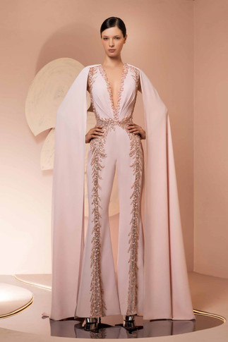 Cape Sleeve Crepe Jumpsuit