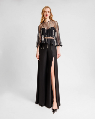 Top with Pants and Beaded Overlay