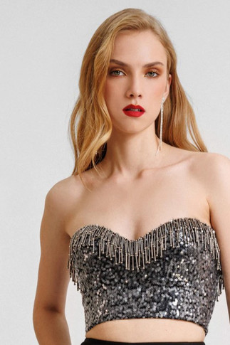 Strapless Sequin Crop-Top
