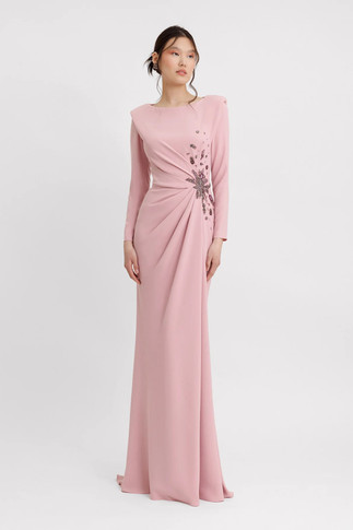Slim-Cut Gown with Structured Shoulders