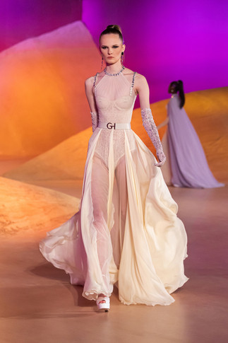 Beaded Neck Draped Gown
