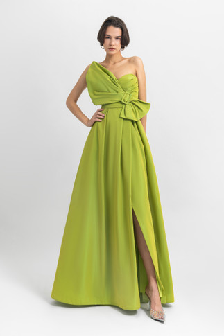 Strapless Taffeta Slit Gown