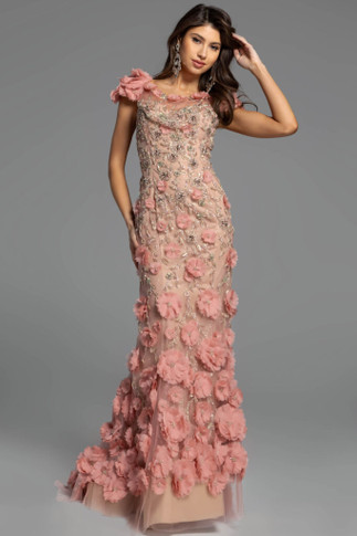 Sheer Floral Embellished Mermaid Gown