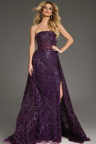Strapless A-Line High Slit Gown