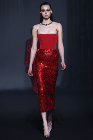Beaded Tulle Dress with Cr?pe Corset