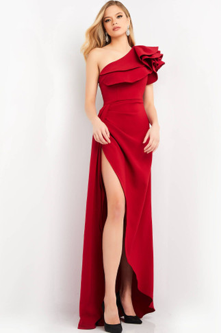 One Shoulder High-Low Crepe Gown