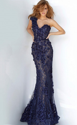 Embellished One Shoulder Evening  Gown