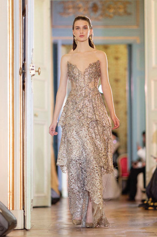 Tiered Strapless High-Low Gown
