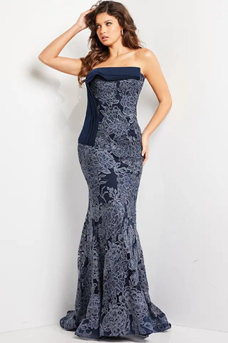 Strapless Gown with Embellished Lace
