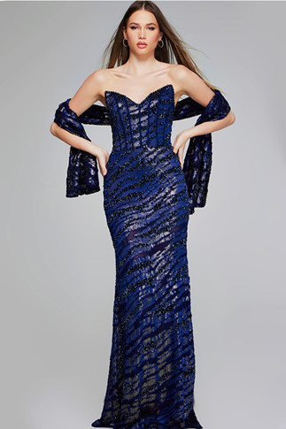 Strapless Beaded Gown with Sheer Detailing