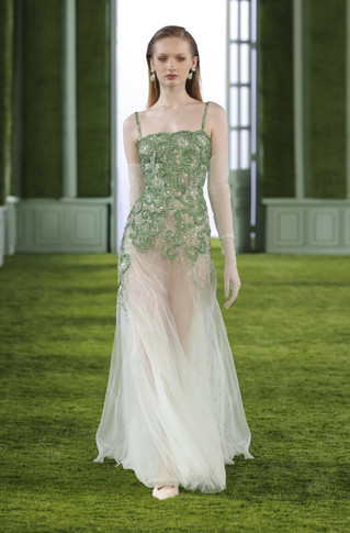 Beaded Tulle Gown with Shoulder Straps