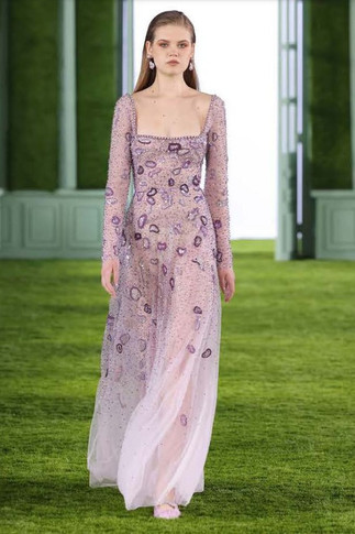 Beaded Tulle Gown with Square Neckline