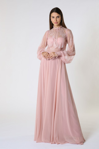 Pink Chiffon-Lace Gown