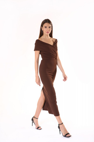 Brown Crepe Midi Dress