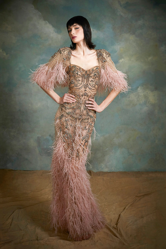 Embroidered Feather Gown and Cape