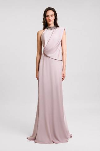 Asymmetrical Embellished Collar Gown