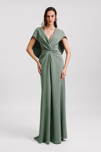 Draped Cape-Like Sleeve Gown