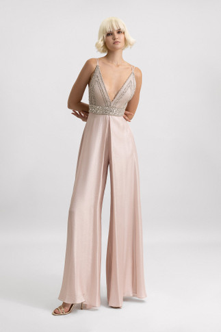 Beaded V-Neckline Jumpsuit