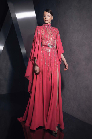 Cape Sleeves Slit Gown
