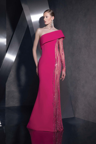 Asymmetrical Long-Sleeve Gown