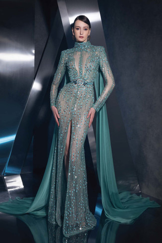 Sleeved Cutout Bodice Gown