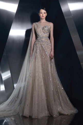 Shoulder Drape A-Line  Gown