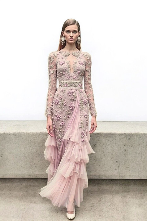 Long Sleeve Petal Detail Gown