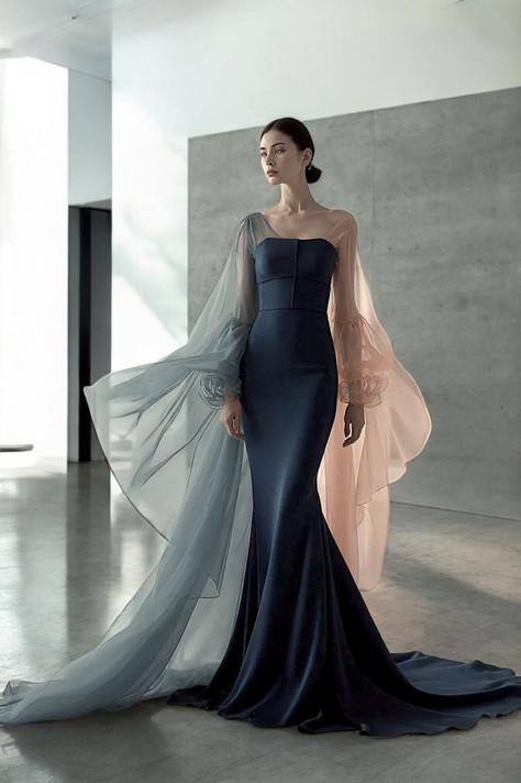 Long Draping Multi Sleeve Gown