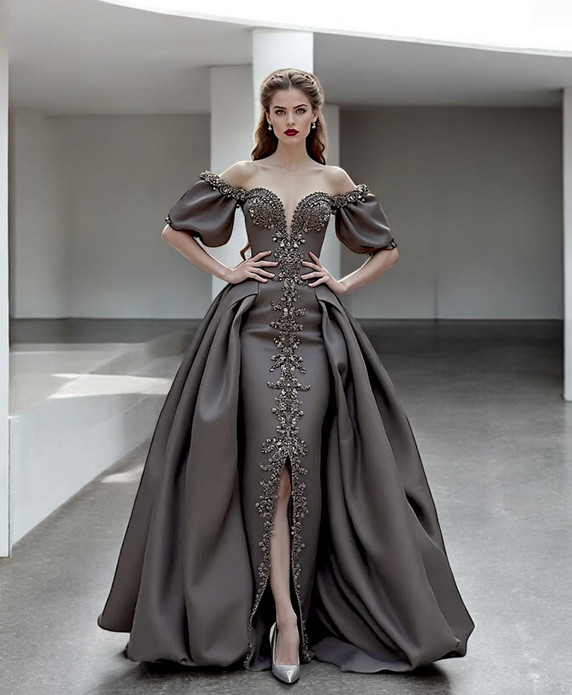 Beaded Off-Shoulder Gown
