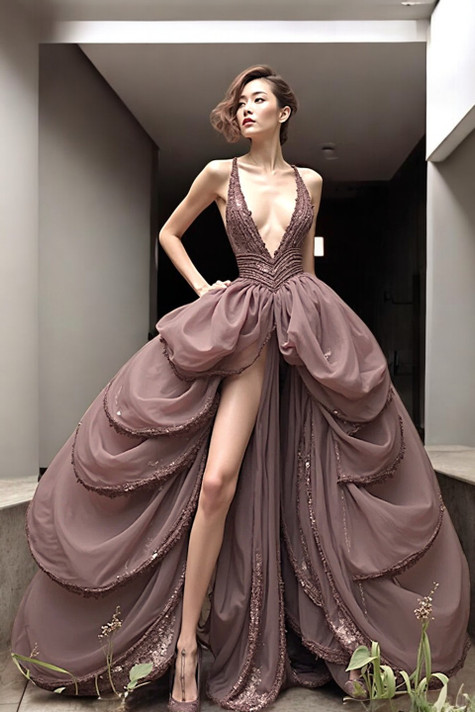 Halter Neck Draped Gown