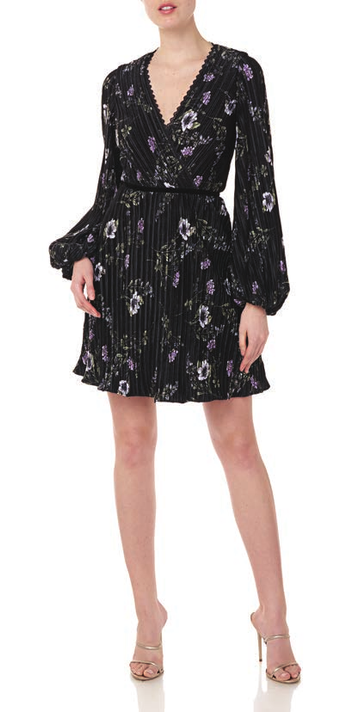 Long Sleeve Floral Velvet Dress