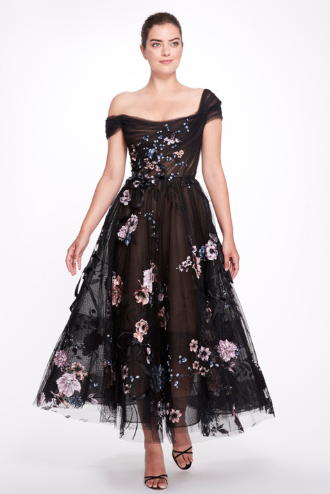 Floral Appliquéd Tea Dress