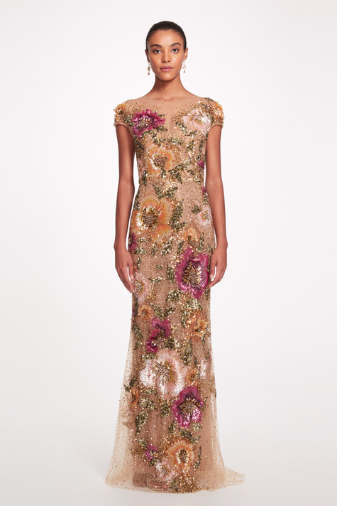 Embroidered Illusion Tulle  Gown