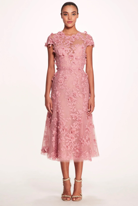 Jewel Neck Cap Sleeve Midi Dress