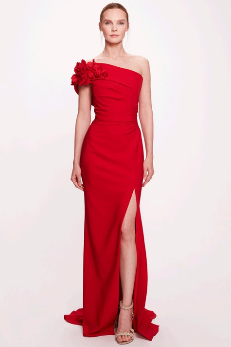 One Shoulder Crepe Slit Gown