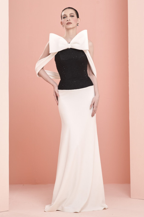 Crepe Gown with Bow Detail