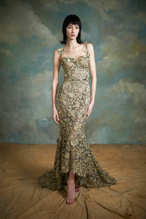 Sleeveless 3D Floral Lace Gown