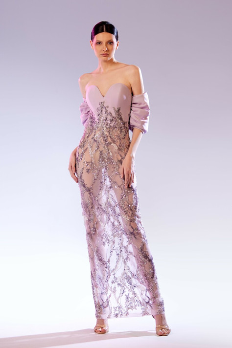 Off-Shoulder Short Sleeve Gown