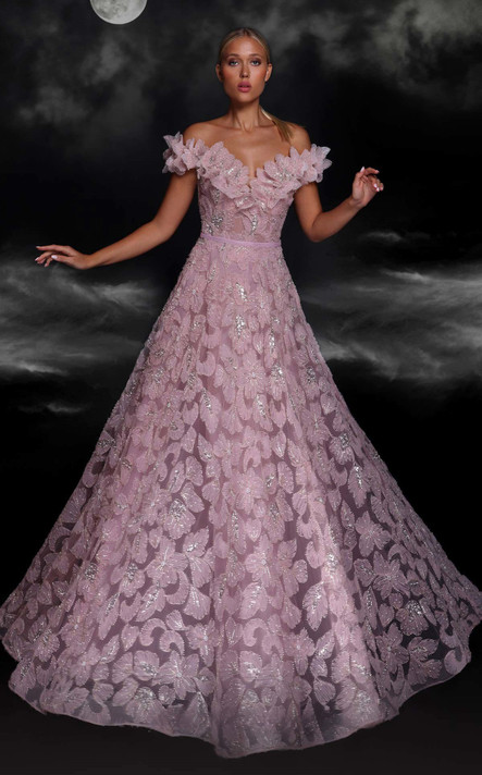 Floral Applique Neck Gown