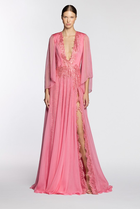 Side Slit V-Neck Gown