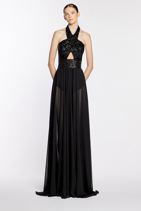 Wrapped Halter Neck Gown
