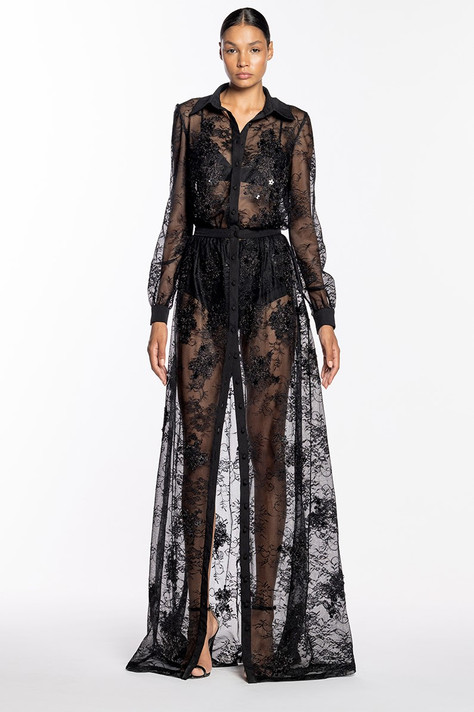 Long Sleeve Sheer Lace Gown