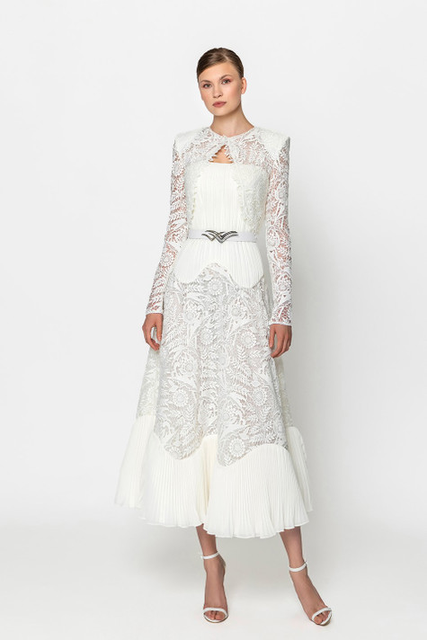 Pleated Chiffon Midi Dress