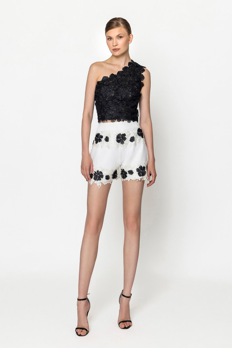 Guipure Crop Top with Crepe Shorts
