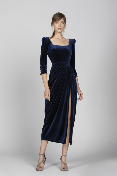 ¾ Sleeve Velvet Midi Dress