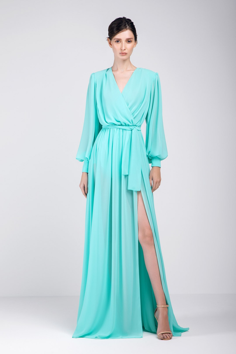 Crepe Georgette Long Sleeve Gown