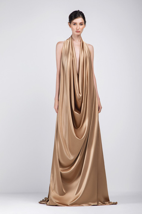 Crepe Satin Draped Gown