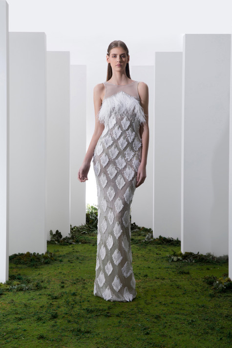Long Fully Beaded Gown