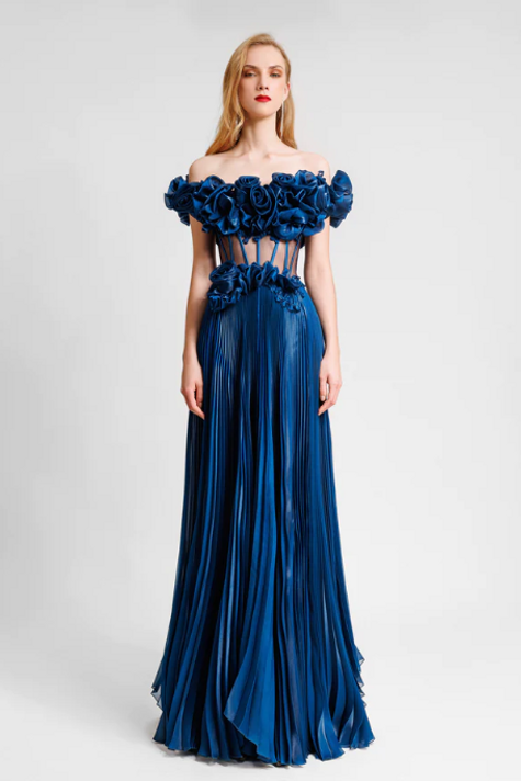 Off-Shoulder Pleated Dress